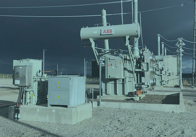 A power station with power lines.